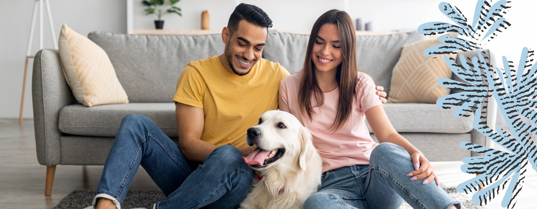 people in living room with dog J Veridian Upper Dublin luxury apartments for rent with pool and pet friendly Fort Washington PA 